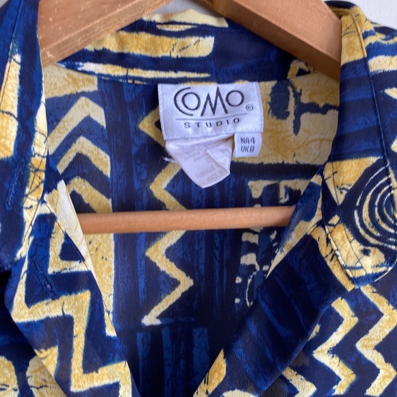 Vintage Como Studio | Navy Gold Abstract Funky 90s Sheer Blouse - Picture 3 of 3